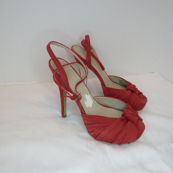Colin Stuart Shoes - Colin Stuart Red Suede Peep Toe Strappy High Heels Pumps